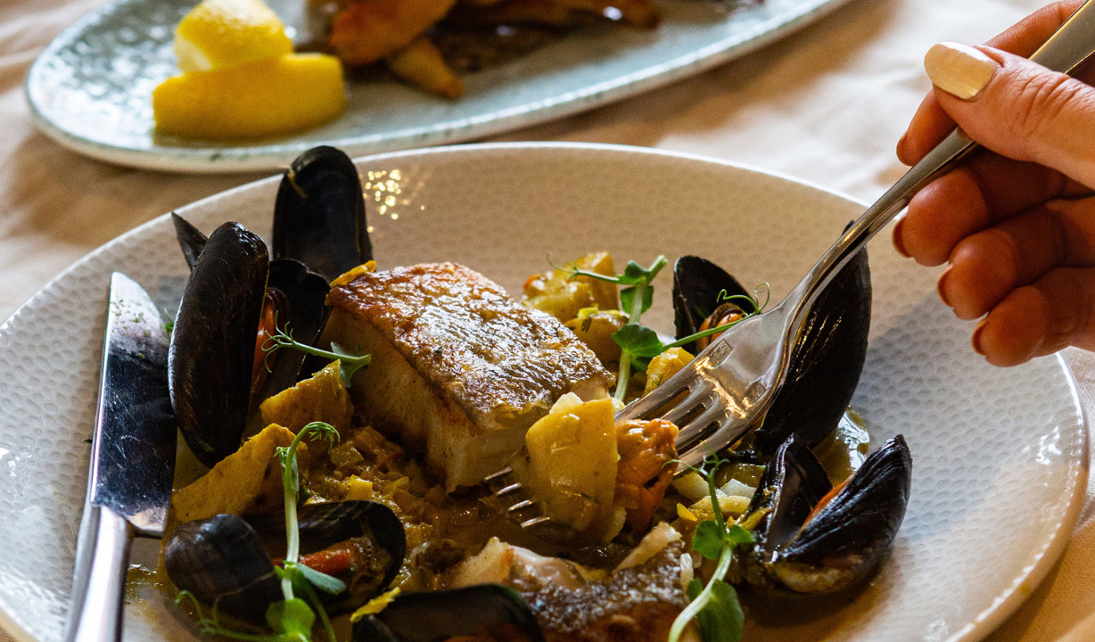 The Brudenell Hotel, Seafood & Grill, fresh produce for razor clam dish