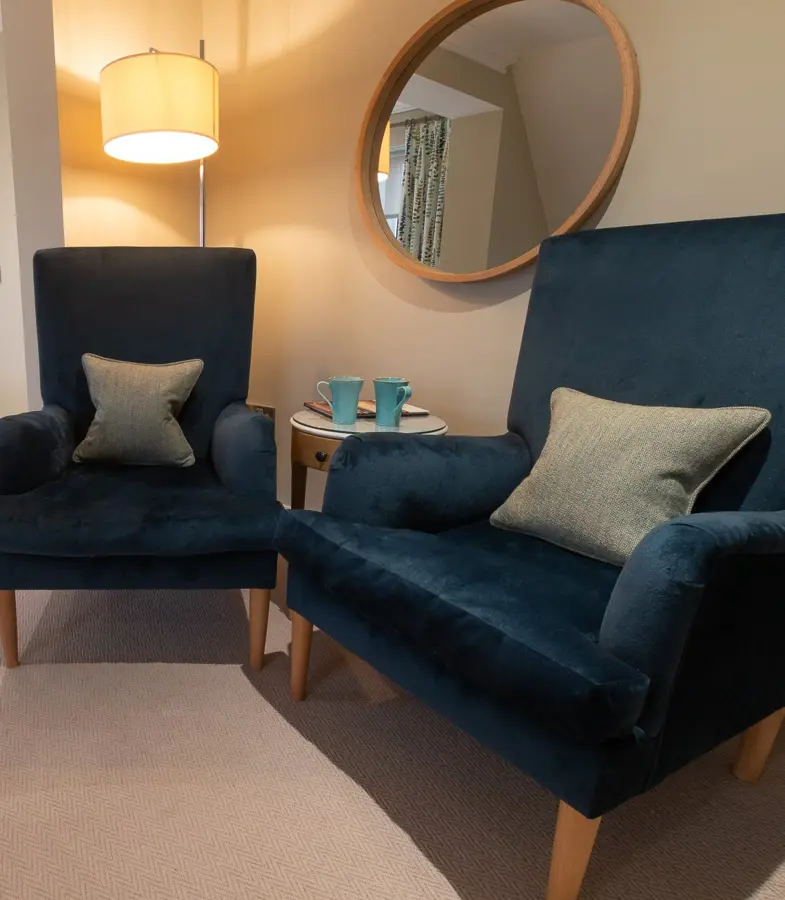 Superior Aldeburgh bedroom at The Brudenell Hotel,  seating nook with coffee mugs