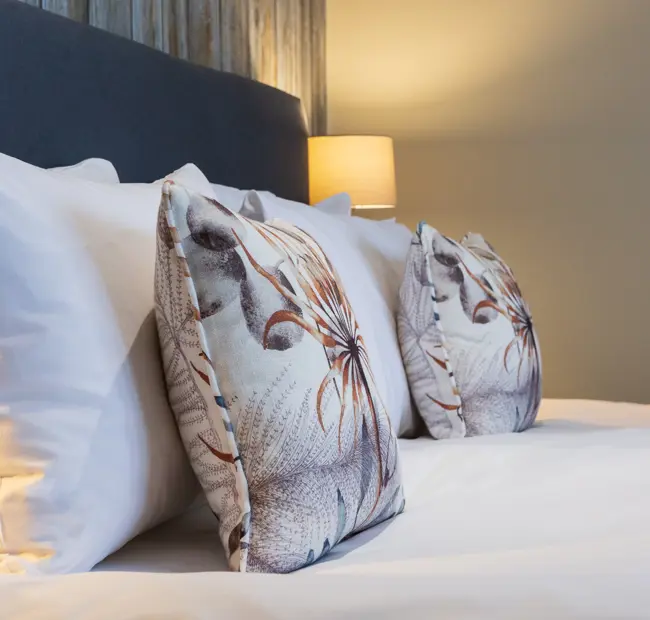 The Brudenell Aldeburgh, Superior Sea View room detail of pillows